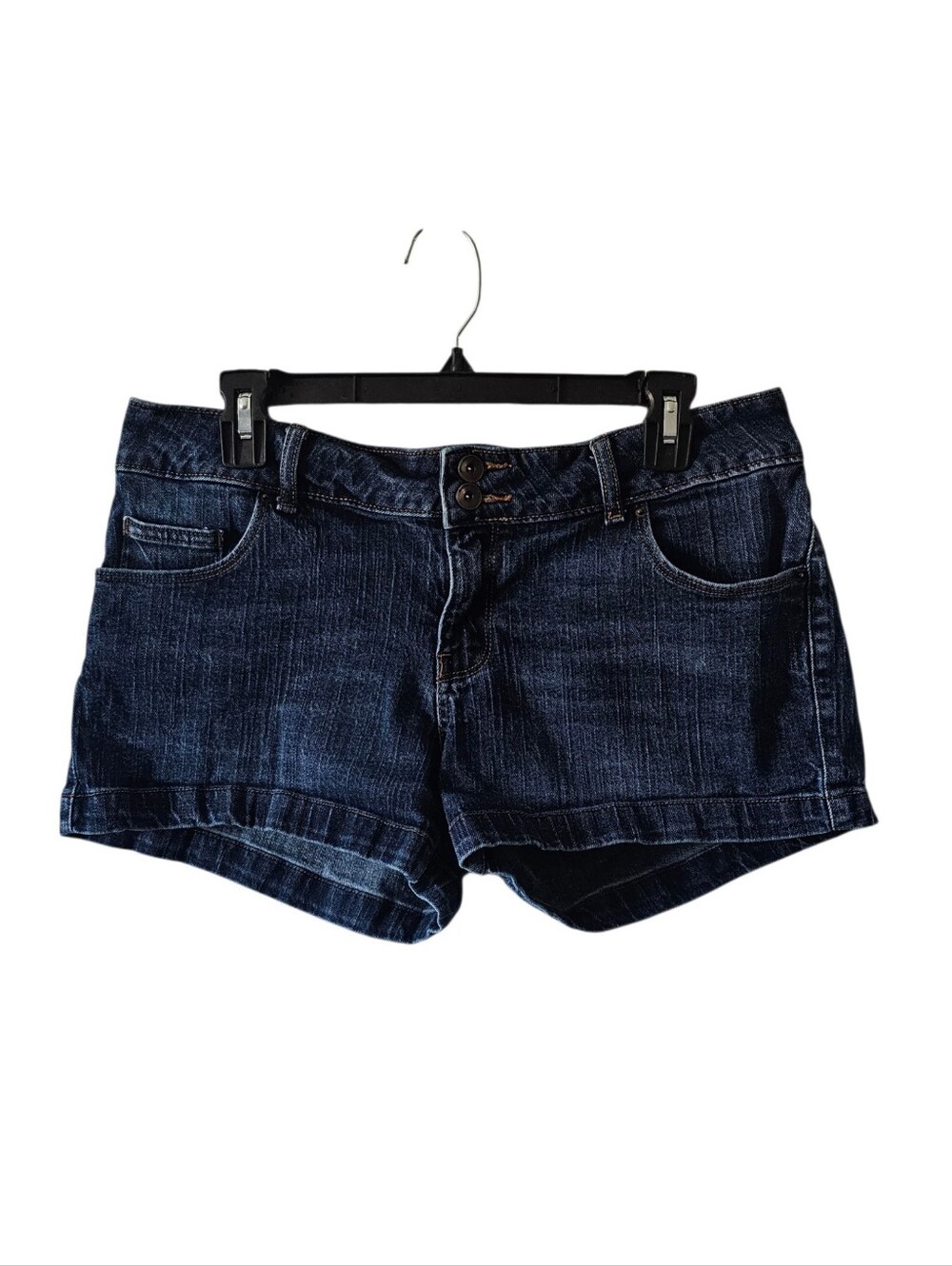 Vintage Mossimo Y2K Low Rise Denim Shorts Size 13 Dark Wash Cuffed Micro Mini